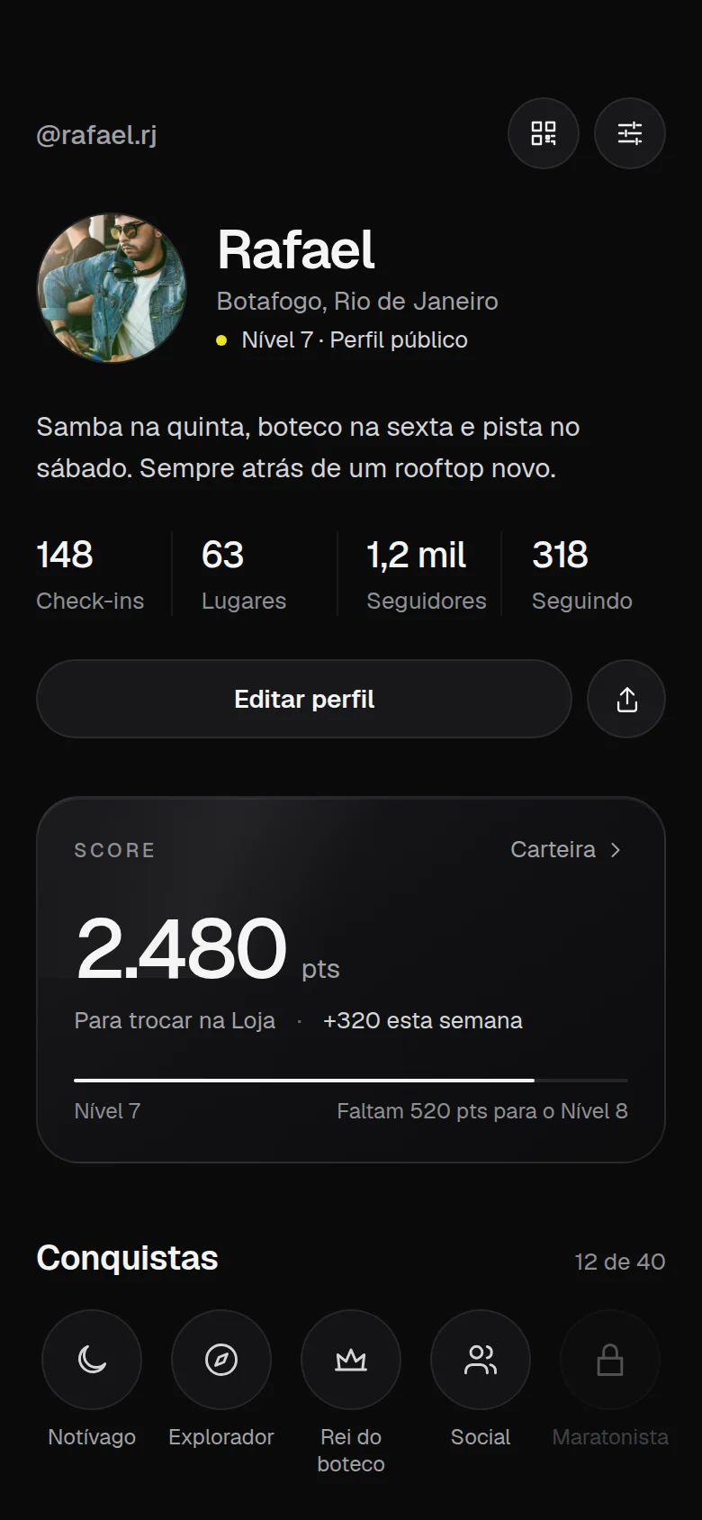 Tela do app WeGo: Perfil